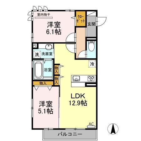 イル ヴィラージュ A棟(2LDK/2階)の間取り写真