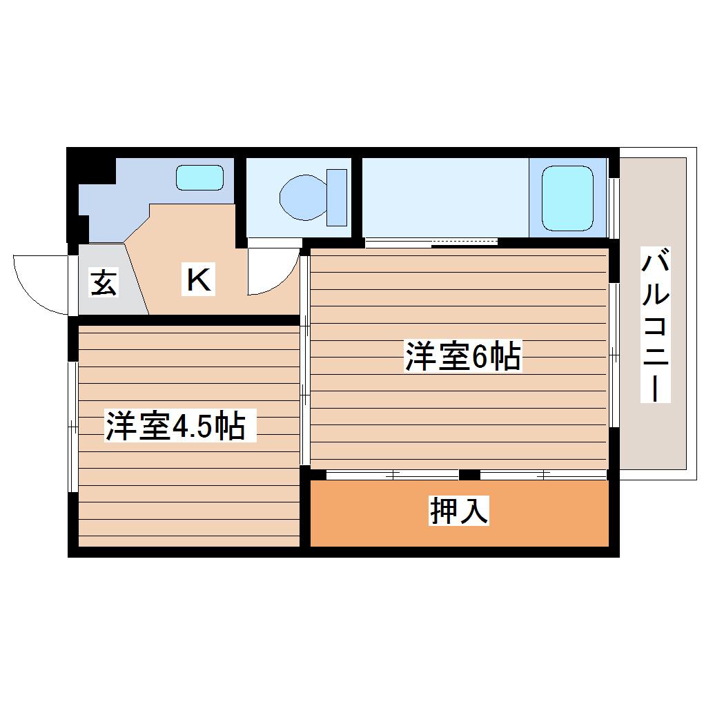 ビレッジハウス岩沼2号棟(2K/2階)の間取り写真