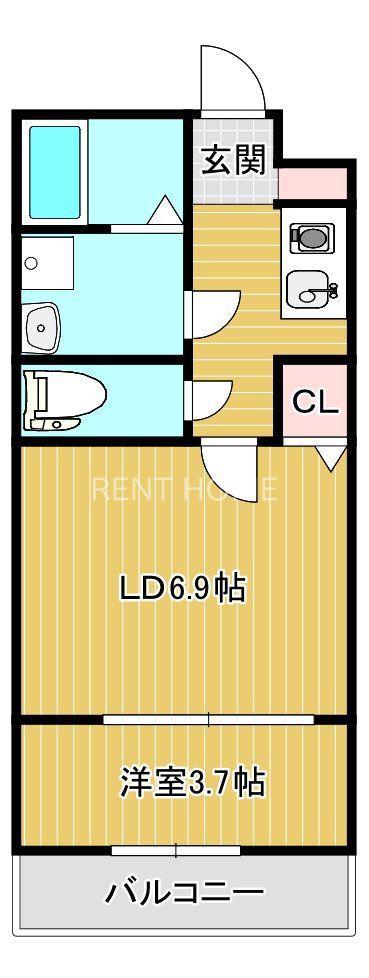 クレスト高安(1DK/3階)の間取り写真