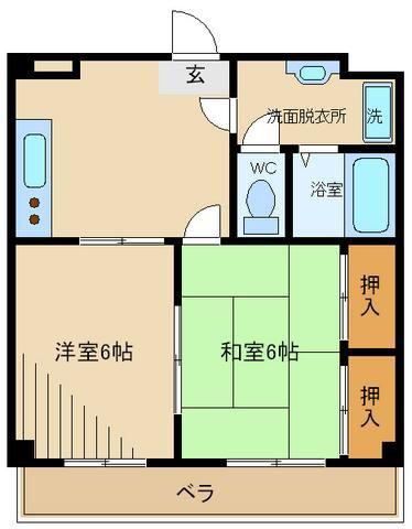 グリーンハイム是政(2DK/2階)の間取り写真