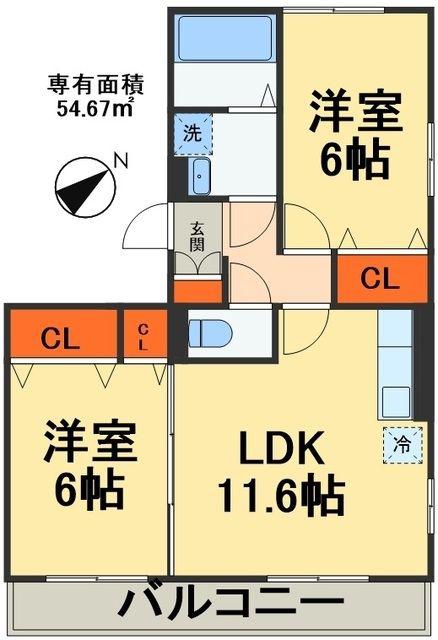 アネシス 壱番館(2LDK/2階)の間取り写真