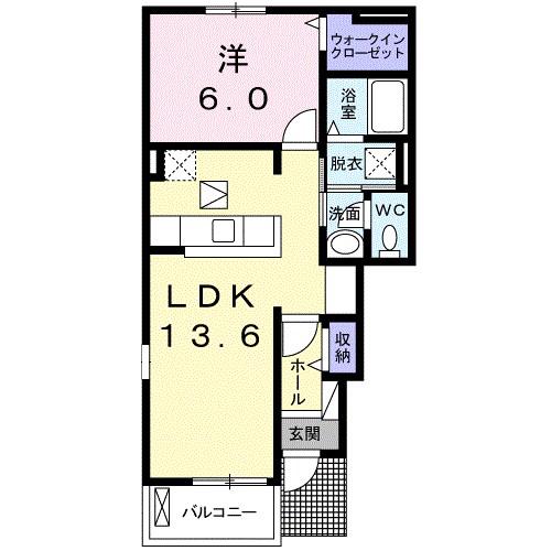 エスポアール甘木(1LDK/1階)の間取り写真