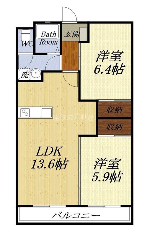 サンパティークK(2LDK/3階)の間取り写真