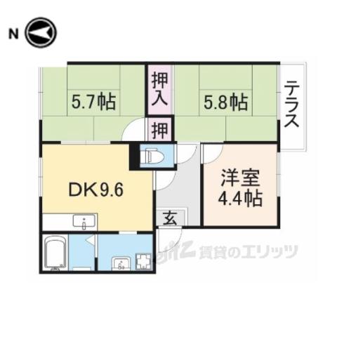 コージーコートB棟(3DK/1階)の間取り写真