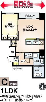 ルーチェ桜川(1LDK/6階)の間取り写真