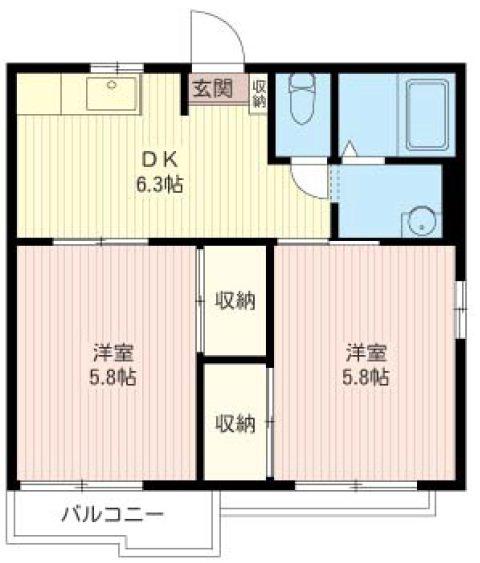 ヴェルディ菊池(2DK/2階)の間取り写真