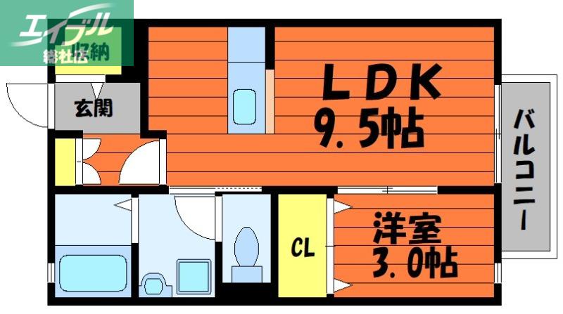 アクアパレス(1LDK/2階)の間取り写真