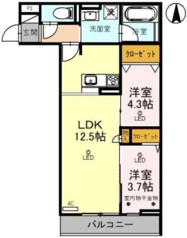 ディーレジデンス所沢(2LDK/2階)の間取り写真