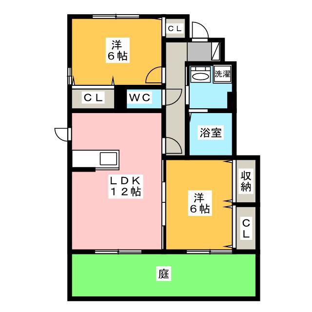 ロイヤルタウン染地台ABCD(2LDK/1階)の間取り写真