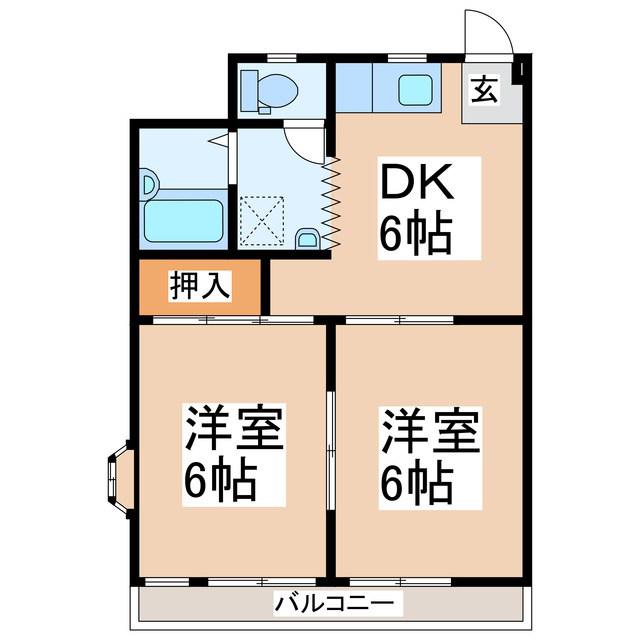アップルハウスTAKEDA(2DK/2階)の間取り写真