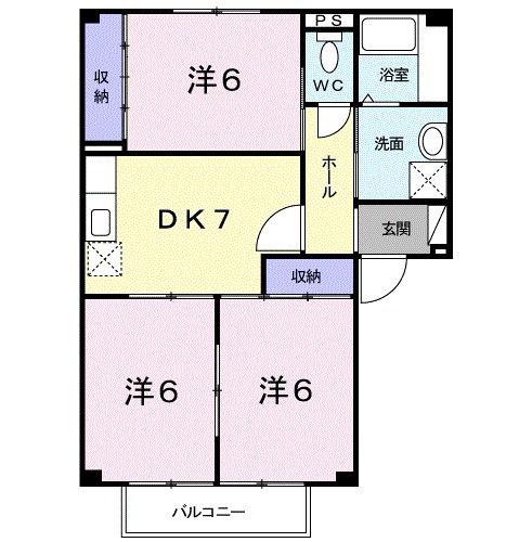 コーポあさぎりB(3DK/1階)の間取り写真