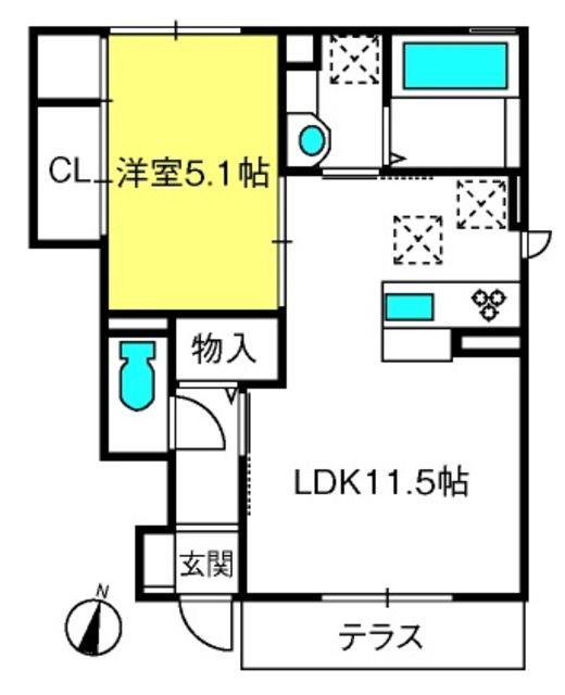 フレシール西大宮II(1LDK/1階)の間取り写真