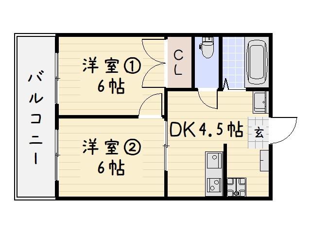 長浜ハイツ(2DK/1階)の間取り写真
