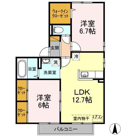 グランドソレイユ(2LDK/2階)の間取り写真