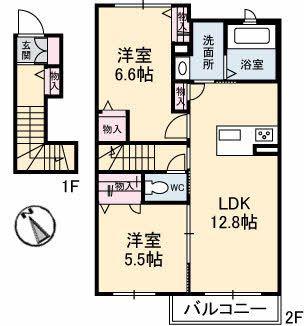シャーメゾンメイガーデン(2LDK/2階)の間取り写真