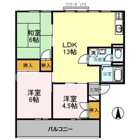 セジュール北八代A棟(3LDK/2階)の間取り写真