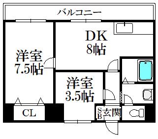 リードプラザ清水(2DK/7階)の間取り写真