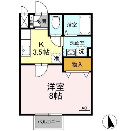 パセオプラシードK・S(1K/2階)の間取り写真