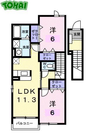 アリアーテ A(2LDK/2階)の間取り写真