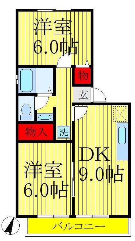 フラット松飛台(2DK/2階)の間取り写真