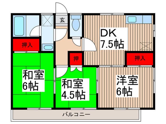 コーポウエタケ(3DK/1階)の間取り写真