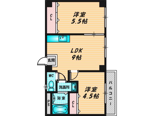 サンライフ小阪(2LDK/4階)の間取り写真