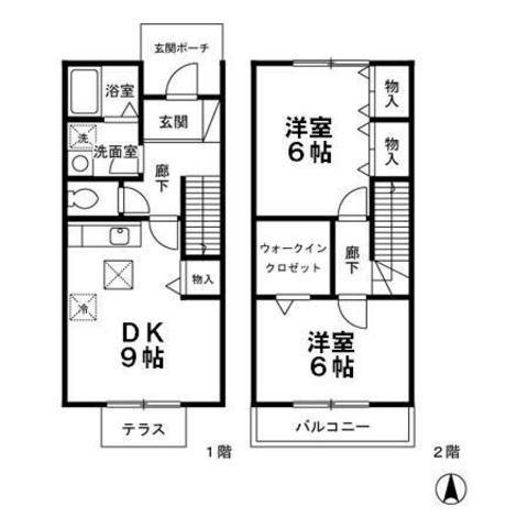 ル・ソレイユシェソワ(2DK/1階)の間取り写真