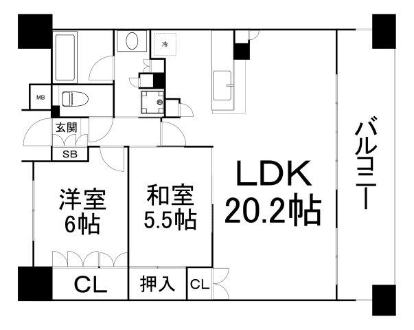 カスタリア上町台(2LDK/8階)の間取り写真