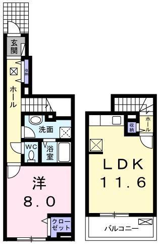 ラ シーマ カイト(1LDK/1階)の間取り写真
