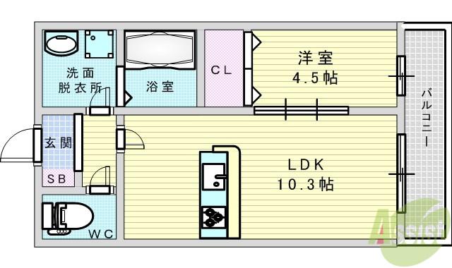 パストラーレ千里中央(1LDK/1階)の間取り写真
