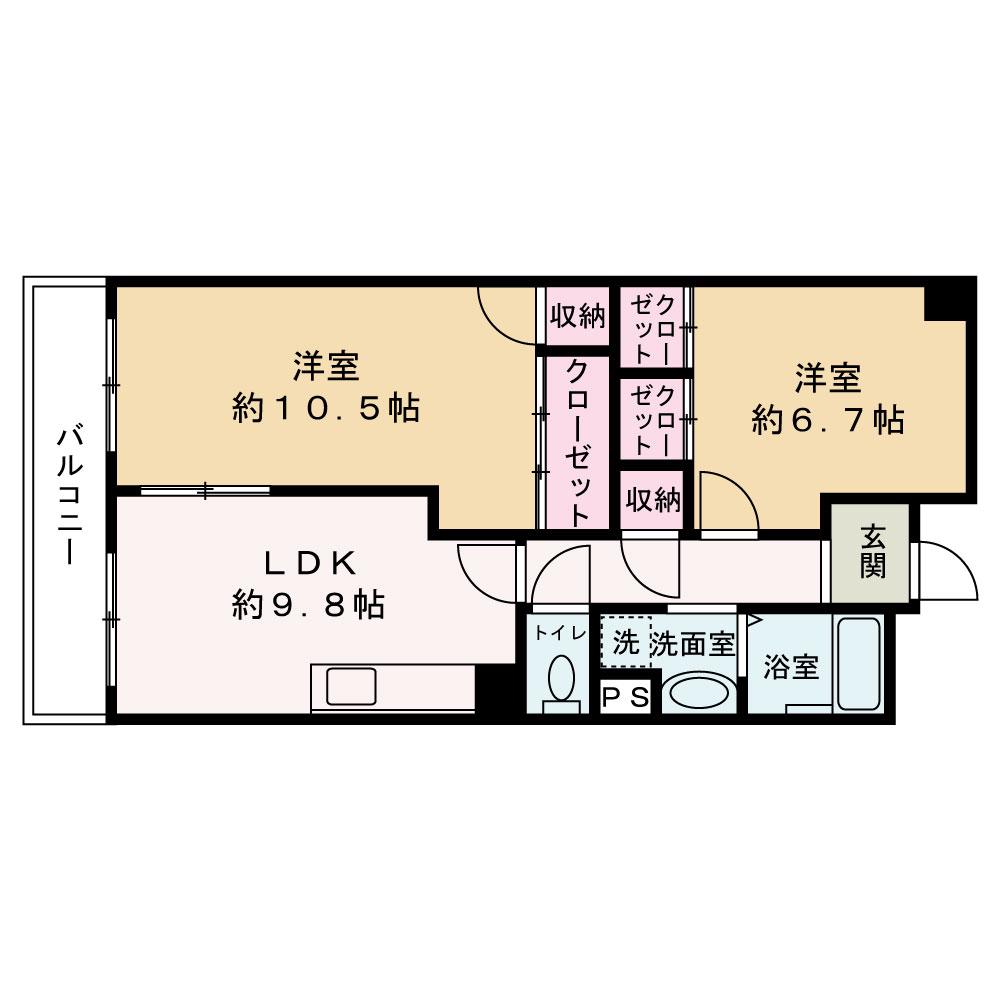 サニーヒル忍ヶ丘(2LDK/3階)の間取り写真