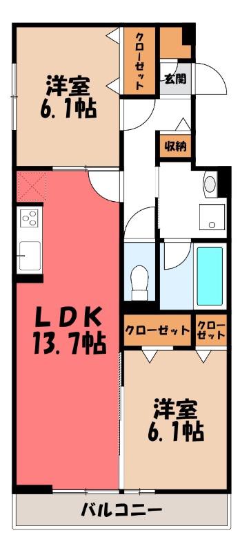 D-GRAN本町(2LDK/3階)の間取り写真