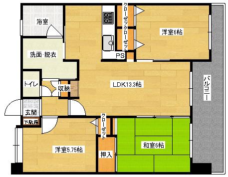 グランパル西原(3LDK/8階)の間取り写真