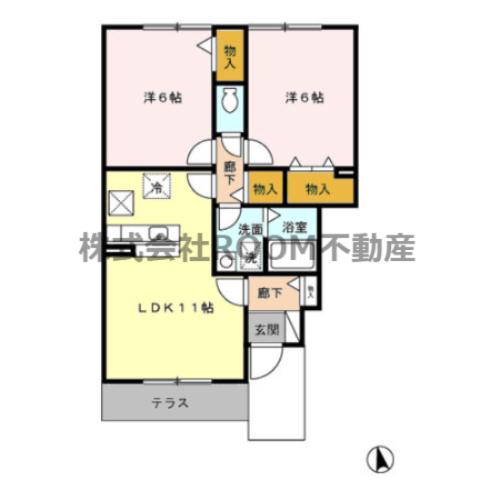 Dコート鷹尾(2LDK/1階)の間取り写真