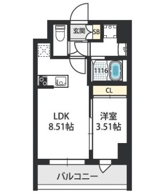 グランパシフィック東今里INNOVATION(1LDK/7階)の間取り写真