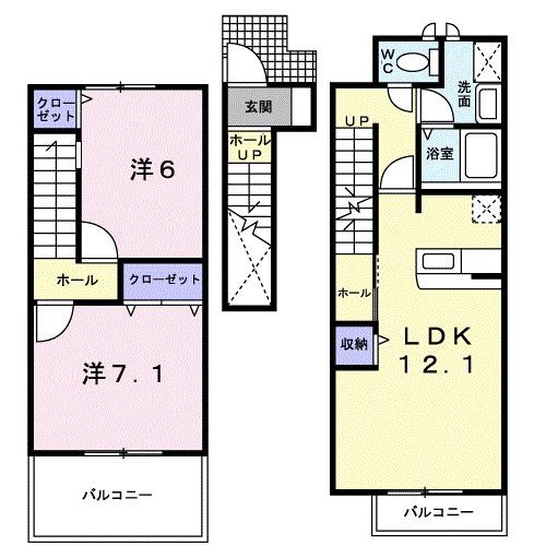 エスポワールB(2LDK/2階)の間取り写真