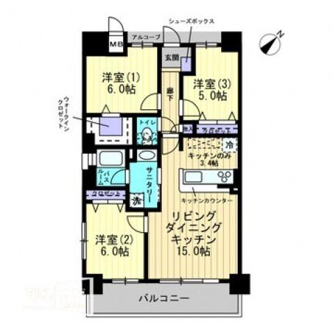 アルファスマート米原II(3LDK/8階)の間取り写真