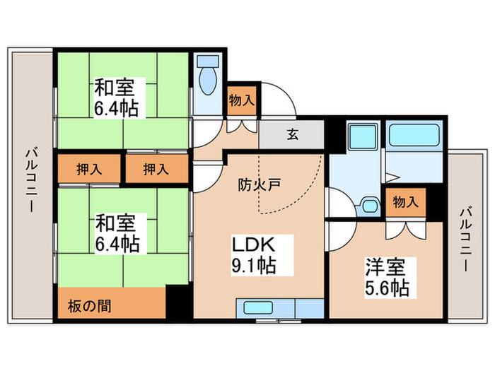 ワンズレジデンス羽曳ヶ丘 B棟(3LDK/1階)の間取り写真