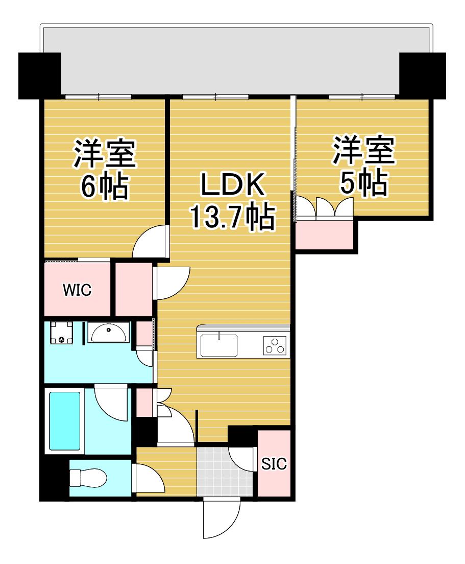 ザ・サンパーク小倉駅タワーレジデンス(2LDK/8階)の間取り写真