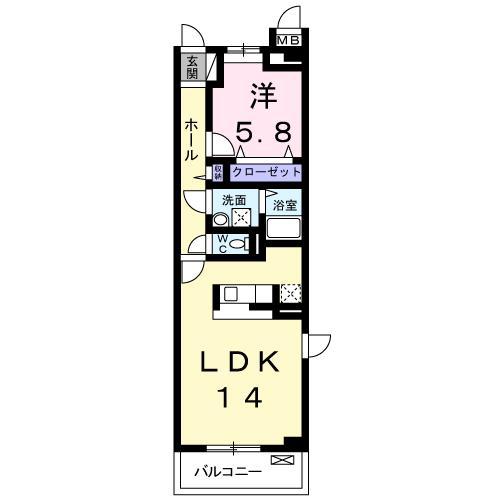 プリムローズ(1LDK/2階)の間取り写真
