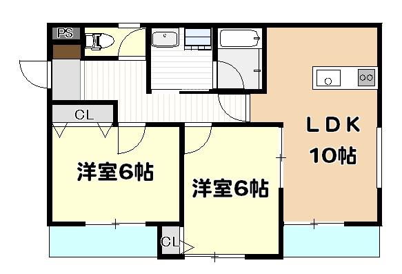アビタシオン本町東(2LDK/1階)の間取り写真