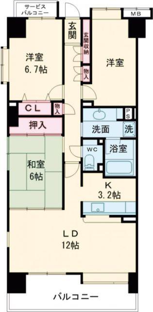 プリンスハイツ春日井南(3LDK/12階)の間取り写真