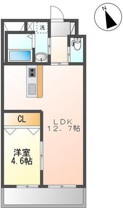 DUO美田園(1LDK/4階)の間取り写真