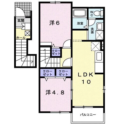 プラシードB(2LDK/2階)の間取り写真