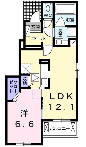 サニーガーデン B(1LDK/1階)の間取り写真
