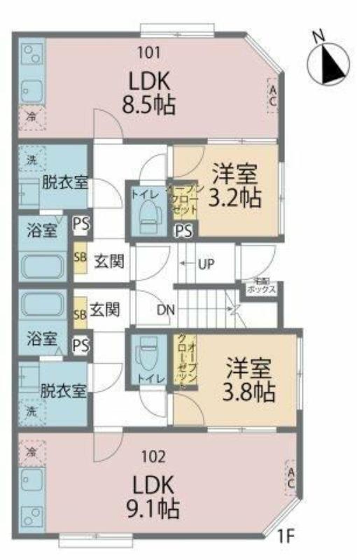 カインドネス東村山諏訪(1LDK/1階)の間取り写真