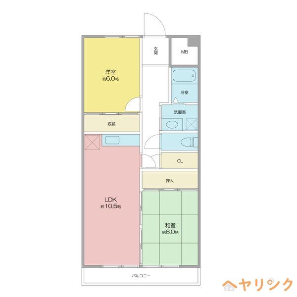 シャインビル(2LDK/6階)の間取り写真