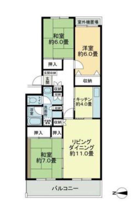 テレパレス船橋三咲B棟(3LDK/1階)の間取り写真