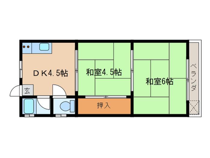 有元荘(2DK/2階)の間取り写真