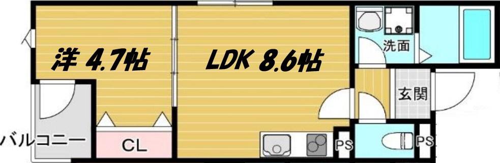 LA-CREA曽根(1LDK/3階)の間取り写真